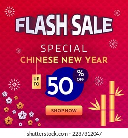 new year celebration design concept. Lunar New Year special sale up to 50%. massive discount. lunar new year edition. chinese new year shopping concept