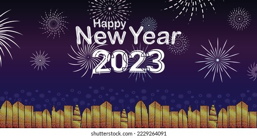new year celebration event gold city and fireworks background