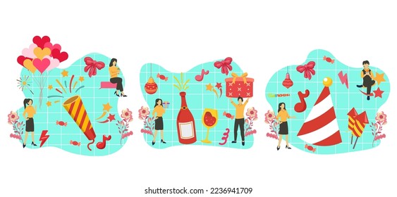 Ilustración de diseño de paquete plano de celebración de Año Nuevo