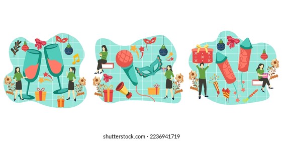 New Year Celebration Flat Bundle Design Illustration