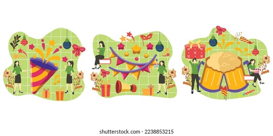 New Year Celebration Flat Bundle Design Illustration