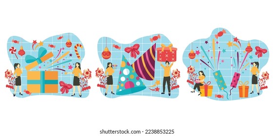 New Year Celebration Flat Bundle Design Illustration