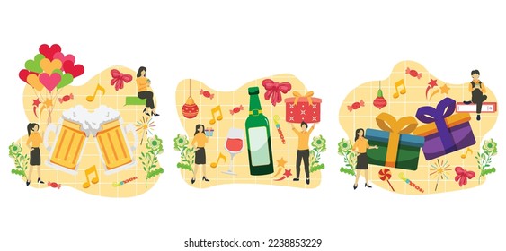 Illustration zum Neujahrsfest - Flaches Paket-Design