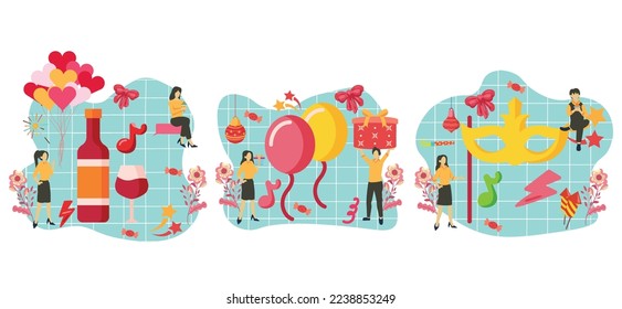 Ilustración de diseño de paquete plano de celebración de Año Nuevo