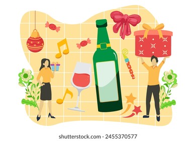 Neues Jahr Feier Flat Design Illustration