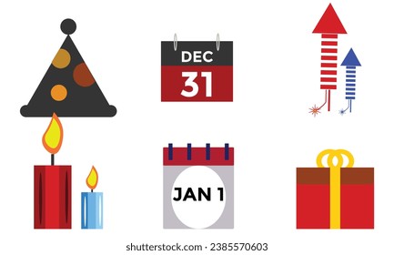 New year celebration flat icon set, Party Icons and celebration icons.