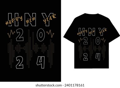 Neujahrsfeier Frohes neues Jahr, Neujahr 2024 | T-Shirt-Design im Typografie-Stil | männliches und weibliches T-Shirt, Farbiges T-Shirt-Design.