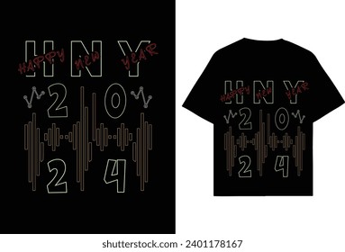 Neujahrsfeier Frohes neues Jahr, Neujahr 2024 | T-Shirt-Design im Typografie-Stil | männliches und weibliches T-Shirt, Farbiges T-Shirt-Design.