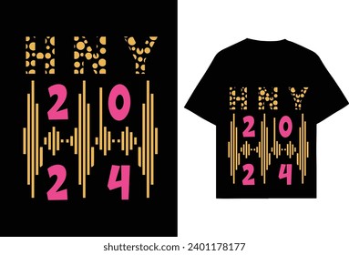 Neujahrsfeier Frohes neues Jahr, Neujahr 2024 | T-Shirt-Design im Typografie-Stil | männliches und weibliches T-Shirt, Farbiges T-Shirt-Design.