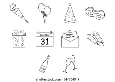 new year, celebration icon set isolated on white background