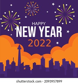 New Year Celebration Jakarta City Firework vector Illustration Flat Design perfect for Instagram Post Feed Editable