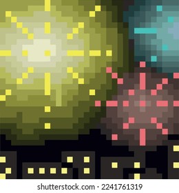 New Year Celebration night in pixel art