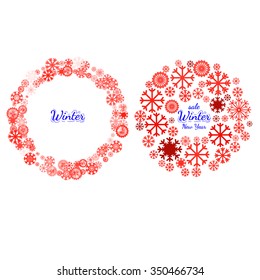 New year celebration pictograms, mandala, circle shape made with snowflake. Christmas and New Year banners set. Design element for Christmas card, banner or flyer with snowflake