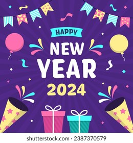 New Year Celebration Post for Social Media Post or Square Background Template