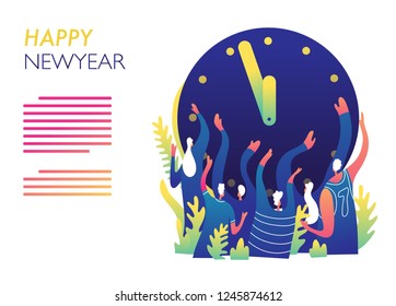 New Year Celebration rave party. Flat Vector illustration