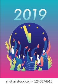 New Year Celebration rave party. Flat Vector illustration