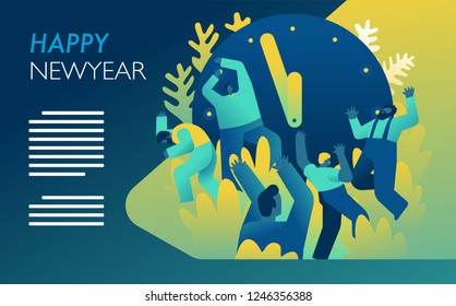 New Year Celebration rave party. Flat Vintage Vector illustration