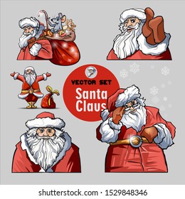 New Year celebration symbols and animals vector illustrations set. Christmas characters, Santa Claus ,Rats isolate on gray background