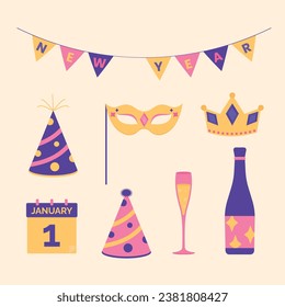 New Year Celebration theme vector art. Decoration in simple art style