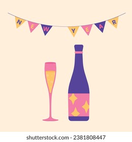 Tema de celebración de Año Nuevo arte vectorial. Decoración en estilo de arte simple