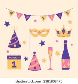 Tema de celebración de Año Nuevo arte vectorial. Decoración en estilo de arte simple