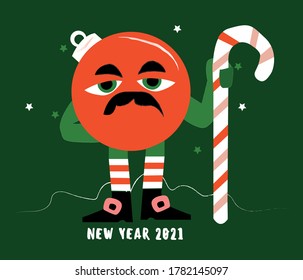 Neujahrsfigur mit Lollipop. Vektorgrüner Hintergrund