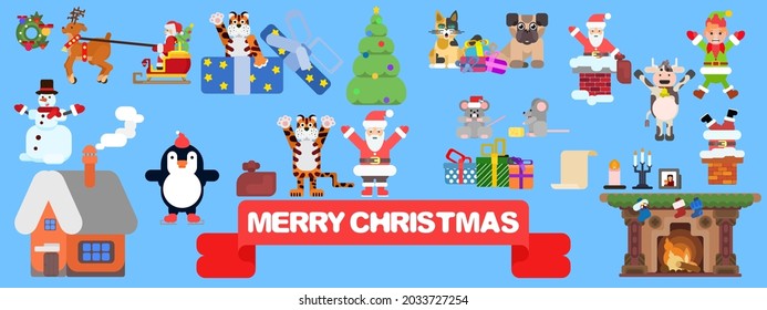 new year characters on a blue background winter holiday. flat style vector