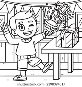 New Year Child Popping Confetti Coloring Page