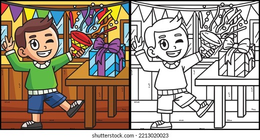 New Year Child Popping Confetti Illustration