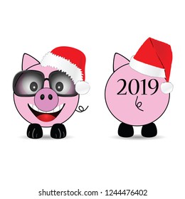 New Year Chinese 2019 of the pig vector illustration set two in colorful