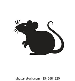 New Year Chinese rat zodiac 2020 black color isolated on white background for party poster, holiday card, invitation, flyer, decor element. Traditional rat cute style. Vector 10 eps