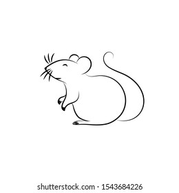 New Year Chinese rat zodiac 2020 black line style isolated on white background fo party poster, holiday card, invitation, flyer, decor element. Traditional rat cute style. Vector 10 eps