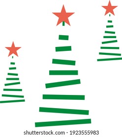 New year chirismas tree icons set illustration. Green fir silhouettes line