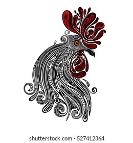 New year and Christmas 2017. Beautiful Christmas vector rooster with red crest