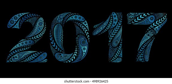 New year and Christmas 2017. Vector-blue digits of patterns
