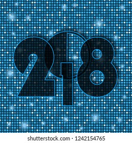 New Year and Christmas 2019 concept on blue shining rounds background. Vector illustration