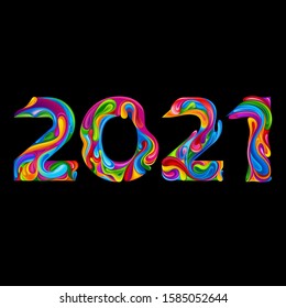 New Year and Christmas 2021. Colored vector caramel numbers