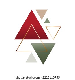 New year christmas abstract geometric print with red, green and gold triangles. Vector illustration