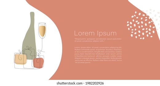 New Year, Christmas Abstract minimalistic Vector Template. line art drawing, abstract shape. Template with copy space for textn for  invitation, cards, banner or  poster, Landing page