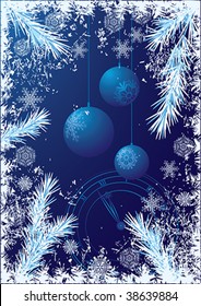  New Year or Christmas  background with branches of fir and Christmas-tree decorations