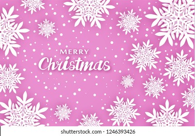 New Year, Christmas background. Creates comfort. Volumetric snowflakes with shadows, in pink tones. For congratulations and design. 10 eps