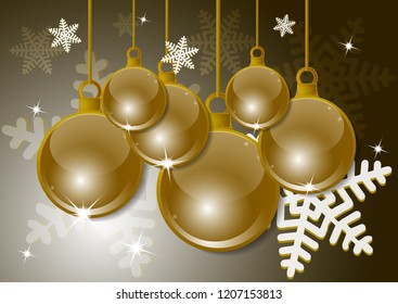 New Year, Christmas background with festive balls. Snowflakes. Design and decoration. Vector illustration.