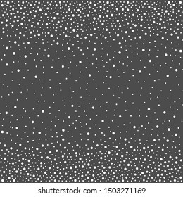 New Year, Christmas background. Seamless in horizontal direction striped winter snowflake border, frame template. Hand drawn falling snow dotty texture, uneven dots, round spots, specks, pearls, beads