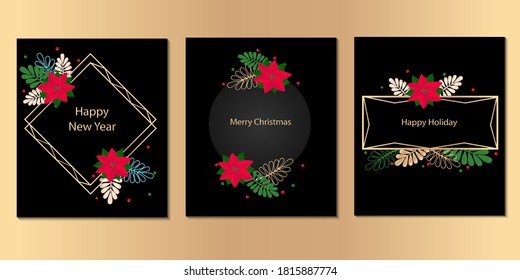 Año nuevo y antecedentes de Navidad. Juego de tarjetas de felicitación. Ilustración vectorial.
