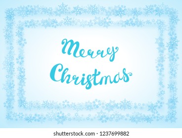 New Year or Christmas background with snowflakes border. Xmas vector illustration with blue snow flakes in white background