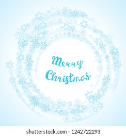 New Year or Christmas background with snowflakes border. Xmas vector illustration with blue snow flakes in white background