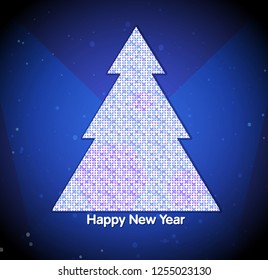 New Year and Christmas background with Christmas tree and lights garlands. Vector illustration.
