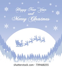 New year and christmas background with winter landscspe. Merry christmas cover, banner, card design.
