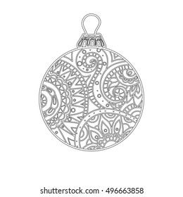 New year Christmas ball.  Hand drawn sketch for adult anti stress coloring page
