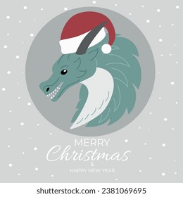 New Year and Christmas banner. Dragons in Santa Claus. Vector illustration.